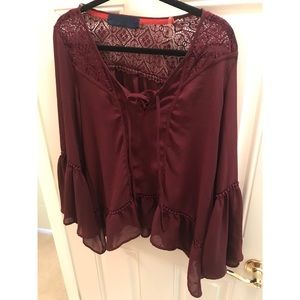Burgundy front tie shirt